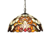 12 Inches Tiffany Lamp Stained Glass Ceiling Pendant Light Vintage Deco Red Baroque Hanging Chandelier for Bedroom Kitchen Island Dining Living Room Corridor