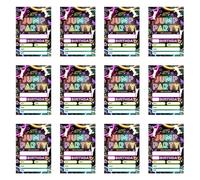 12 invitaciones de cumpleaños únicas de 5 x 7 pulgadas, papel impreso fluorescente, invitaciones de fiesta para niños, tarjetas de celebración, solicitudes de eventos, celebración única, papel negro