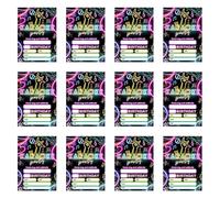 12 invitaciones de cumpleaños únicas de 5 x 7 pulgadas, papel impreso fluorescente, invitaciones de fiesta para niños, tarjetas de celebración, solicitudes de eventos, celebración única, papel negro