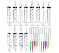 12 jeringas de plástico de 20 ml con 10 cuentagotas de pipeta para alimentar mascotas, animales, resina epoxi, manualidades, laboratorios científicos, dispensación, medición, riego, múltiples usos