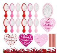 12 juegos de cepillos de pelo rosa con tarjetas de San Valentín, cepillo desenredante para cabello seco y húmedo para todo tipo de cabello, mini cepillo para el pelo para viajes de negocios (12