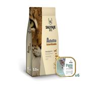 12 kg + 12 tarrinas x 100 g Pack Comida Gatos Esterilizados Salvaje