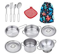 12 kits de mini cocina, accesorios de juego de rol de acero inoxidable, sartenes y sartenes para niños de 3 años y más