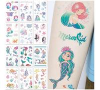 12 Láminas Tatuajes Temporales con Purpurina para Niños Diseños de Sirena de Dibujos Animados Seguros y Fáciles de Aplicar Impermeables Falsas Calcomanías de Tatuaje Regalos de Fiesta Divertidos