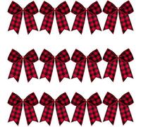 12 Lazos a Cuadros de Navidad Lazos Decorativos Navideños de Cuadros de Búfalo para Decoración Corona Árbol de Navidad Fiesta Hogar Interior Exterior (Rojo y Negro, 7 x 7 Pulgadas)