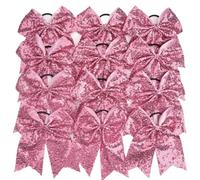 12 lazos de cola caballo con lentejuelas brillantes for niñas, grandes animadora, coleteros elásticos for el cabello(Pink)