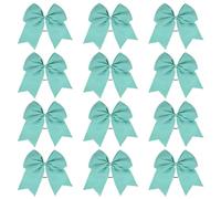 12 lazos grandes for animadoras, elásticos y sólidos, hechos a mano, for la escuela, la universidad, las animadoras, las niñas y las adolescentes, accesorios for el cabello. Para Animadoras(Light gree