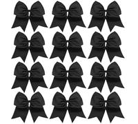 12 lazos grandes for animadoras, elásticos y sólidos, hechos a mano, for la escuela, universidad, las, niñas adolescentes, accesorios for el cabello Para Animadoras(Black)