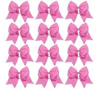 12 lazos grandes for animadoras, elásticos y sólidos, hechos a mano, for la escuela, universidad, las, niñas adolescentes, accesorios for el cabello Para Animadoras(Pink)