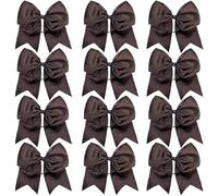 12 lazos grandes for animadoras, elásticos y sólidos, hechos a mano, for la escuela, universidad, las, niñas adolescentes, accesorios for el cabello Para Animadoras(Brown)