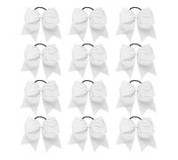 12 lazos grandes for animadoras, elásticos y sólidos, hechos a mano, for la escuela, universidad, las, niñas adolescentes, accesorios for el cabello Para Animadoras(WHITE)