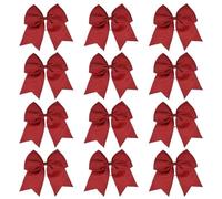 12 lazos grandes for animadoras, elásticos y sólidos, hechos a mano, for la escuela, universidad, las, niñas adolescentes, accesorios for el cabello Para Animadoras(Wine Red)