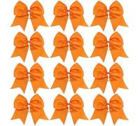 12 lazos grandes for animadoras, elásticos y sólidos, hechos a mano, for la escuela, universidad, las, niñas adolescentes, accesorios for el cabello Para Animadoras(Orange)