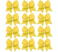 12 lazos grandes for animadoras, elásticos y sólidos, hechos a mano, for la escuela, universidad, las, niñas adolescentes, accesorios for el cabello Para Animadoras(Yellow)