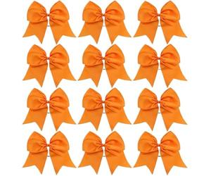 12 lazos grandes for animadoras, elásticos y sólidos, hechos a mano, for la escuela, universidad, las, niñas adolescentes, accesorios for el cabello Para Animadoras(Orange)
