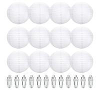 12 Linterna de Papel Blanco, Linternas Redondas de Papel 20 cm con Mini Luces LED Blancas Colgantes Decoraciones Bolas Luces para Linternas de Papel Para Decoración Jardín, Celebraciones Familiares