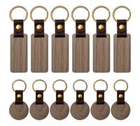 12 llaveros de madera en blanco (color oscuro: círculo y cuadrado) llavero personalizado con cuero y llavero para grabado láser, regalo de pintura DIY