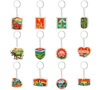 12 llaveros de Vietnam, recuerdos de viaje, 12 llaveros acrílicos vietnamitas, regalos Hanoi Ha Long Bay Sapa mapa flor de loto para mochila, abalorios, equipaje, maleta, decoración de cumpleaños