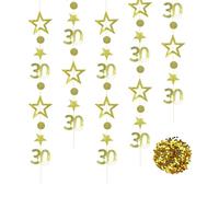 12 m de oro para fiesta de cumpleaños 30, incluye 1 paquete de lentejuelas doradas con pentagrama, serpentinas para 30 cumpleaños, decoración unisex para fiestas de cumpleaños