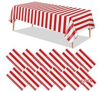 12 Manteles De Carnaval, Manteles De Rayas Rojas Y Blancas, Mantel De Plástico Rojo, Decoración De Fiesta Temática De Circo para Carnaval, Noche De Cine, Cumpleaños Infantil, Picnic, 130 X 220 Cm
