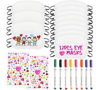 12 máscaras de ojos para dormir, suministros para fiestas de pijamas, color blanco, para cubrir los ojos con 2 hojas autoadhesivas de diamantes de imitación de corazón y 8 rotuladores de tela
