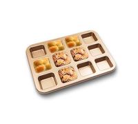 12 mini moldes cuadrados para tartas, brownies, molde antiadherente de acero al carbono para hornear (dorado)
