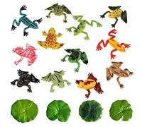 12 Modelos de Rana de plástico Coloridos con Hojas de Loto Artificiales, Ranas de simulación Tropical, Juguetes de reconocimiento de Animales para niños, decoración Flotante para estanques