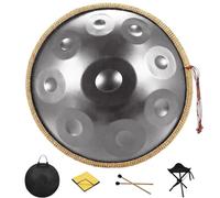 12 Notas Handpan Drum 432 Hz 440 Hz, 22 Pulgadas Re Menor Instrumento Musical Profesional, Tambor de Acero Nitrurado para Yoga, Meditación, Educación Musical de Principiantes(Plata,440HZ/10Note)