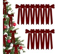 12 Pack Christmas Tree Bows, 10 Inch Rustic Wreath Gift Bow, Vintage Velvet Bows for X'Mas Tree, Christmas Velvet Ribbon Ornaments, Red Bow Velvets Ornament for Winter Garland DIY Craft Wrapping Decor