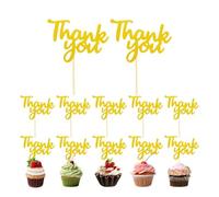 12 Pack Gold Glitter Thank You Cupcake Toppers, Dessert Picks For Party Cak