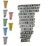 12 Pack of Magnetic Toolbox Labels, New 3D-Printed Tool Box Labels, General ToolBox Organize Accessories,Easy to Stick and Remove, for Tool Organization, Carts, Drawers, and Cabinets (Silver)