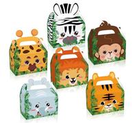 12 Pack Safari Zoo Animales Cajas de Regalos para Fiesta Animales de la Selva Caja de Regalos con asa para Niños Cumpleaños Baby Shower Decoración para Fiestas