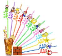 12 Pajitas Reutilizables Niños, Pajitas Plástico Rizadas, Pajitas Dibujos Animados de Colores, para Fiesta Cumpleaños de Temáticas, para Leche, Jugos, Jóvenes, Niñas
