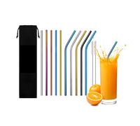 12 Pajitas Reutilizables Set，Pajitas de Acero Inoxidable，Pajitas Largas de Colores Metal Con 2 Cepillos de Limpieza y 1 Bolsa de Tela PortáTil de Nylon Para Juice, Mojito,Yogur