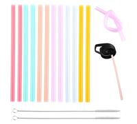 12 Pajitas Reutilizables Silicona,Pajitas de Plastico Material de Calidad Alimentaria, Sin BPA, Pajitas Comestibles Para Niños, Pajita Largas para Tazas,Plegables Recortables con Cepillo de Limpieza