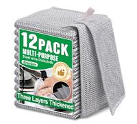 12 paños de cocina de alambre antiarañazos multiusos reutilizables de 3 capas de lana de acero, trapos de limpieza de alambre para lavavajillas, trapos de metal milagroso para cocina, muebles de