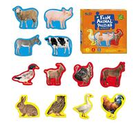 12 Paquete de Rompecabezas Realistas de Animales, 48 Piezas de Rompecabezas de Animales Paso a Paso, Rompecabezas de Animales de Granja con Guía de Huellas en la Parte Posterior