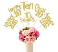 12 paquetes de 10 cumpleaños decoración para tartas de cumpleaños de 10 años vintage 2016 decoración para tartas de cumpleaños para Happy 10th Birthday Tema Fiesta Pastel Decoración Dorada