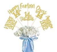 12 paquetes de 14 cumpleaños decoración para tartas de cumpleaños de 14 años vintage 2012 decoración para tartas para cumpleaños Happy 14th Birthday Tema Fiesta Pastel Decoración Dorada