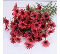12 Paquetes de Flores Artificiales, Margaritas de Seda, Flores Silvestres Falsas con Tallos, arbustos vegetalesarreglos de Plantas para el hogar y el jardín para decoración (Rojo)