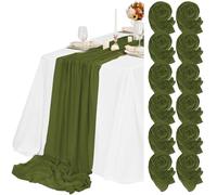 12 Paquetes de Mantel Individual de Gasa Verde Oliva 55x300 cm Nuevo Aspecto Natural y Suave Mantel Individual Boho de Gasa para Decoración de Bodas, Fiestas, Despedidas de Soltera y Cumpleaños