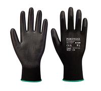 12 Par Guantes de Trabajo Guantes de Montaje PU Mecánico Nylon Portwest Negro, Blanco, Negro, Gris - Tamaño 7 8 9 10 11 - Negro, 7 / S