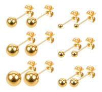 12 pares de aretes de bola dorada, aretes de acero quirúrgico para mujeres y hombres, diferentes tamaños, juego de aretes pequeños chapados en oro, aretes de acero quirúrgico con parte trasera plana
