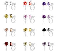 12 pares de aretes de clip invisibles para mujer, aretes de clip de plástico para orejas sensibles, juego de aretes de tuerca con piedra natal de circonita cúbica para orejas no perforadas, 3 mm, 4 mm