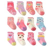 12 pares de calcetines de algodón para niñas pequeñas, calcetines antideslizantes para niños y niñas, 12 pares de princesas, 0-9 meses