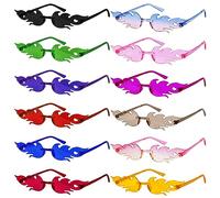 12 Pares de Gafas Fiesta, Gafas de Fiesta Divertidas, Gafas de Sol Llamas de Fuego para Despedidas de Soltero, Gafas sin Bordes, Hippy Gafas de Sol, Llamas Gafas Fiesta para Fiesta de Cumpleaños