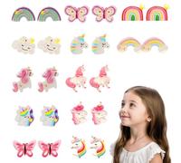 12 Pares de Pendientes de Clip para Niñas, Sin tipo de metal, Lindo Pendientes de Resina no Alérgicos, Accesorios de Joyería de Princesa para Niñas, Unicornio