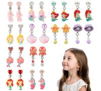 12 Pares de Pendientes de Clip para Niñas, Sin tipo de metal, Lindo Sirena Pendientes de Resina no Alérgicos, Accesorios de Joyería de Princesa para Niñas
