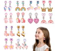 12 Pares de Pendientes de Clip para Niñas, Sin tipo de metal, Lindo Unicornio Pendientes de Resina no Alérgicos, Accesorios de Joyería de Princesa para Niñas