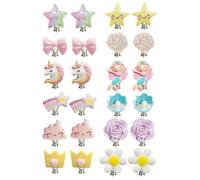 12 pares de pendientes de clip para niños, bonitos pendientes de clip de dibujos animados, pendientes de clip de flores, clips de princesa, adecuados para regalos de cumpleaños, regalos del día del